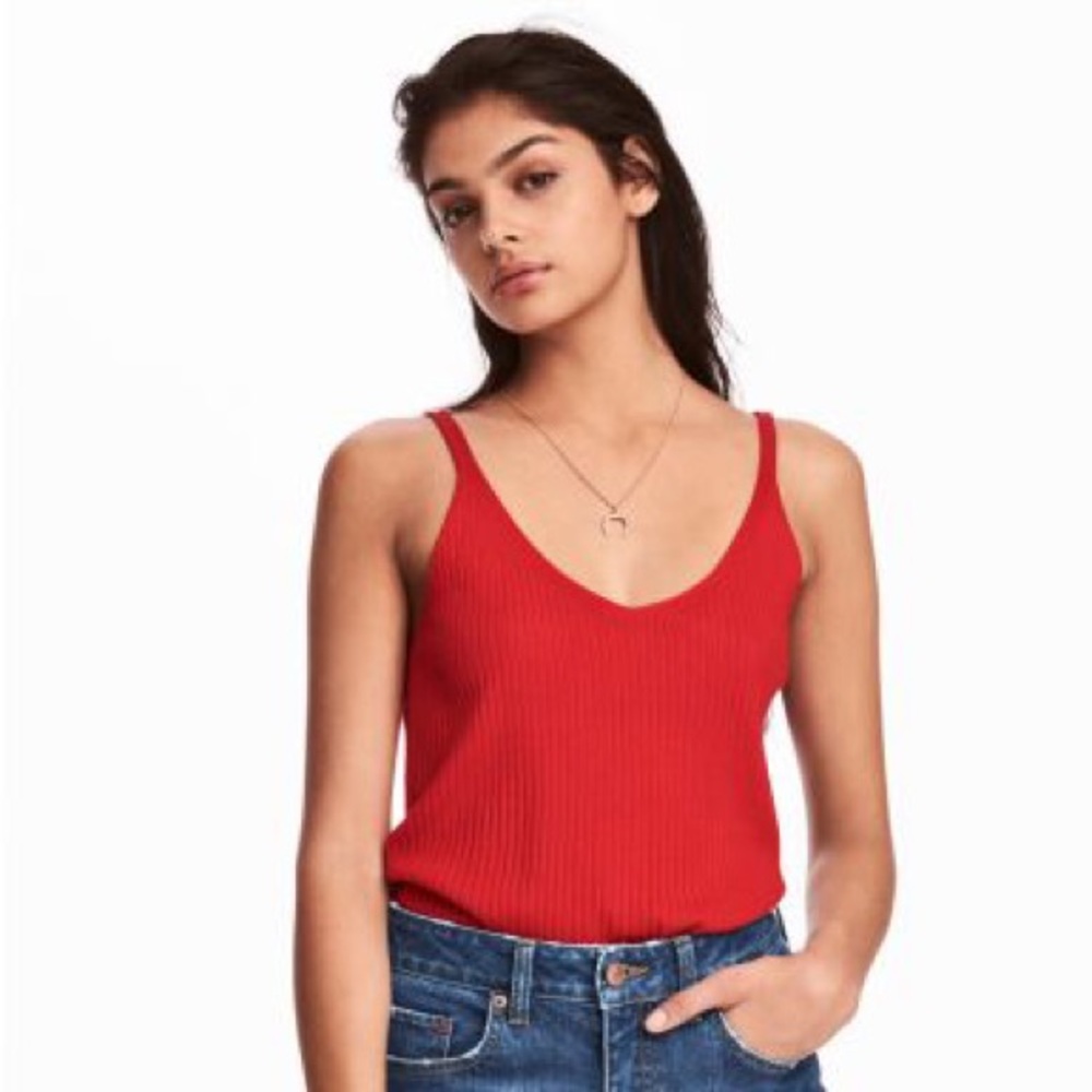 H&M Red Knit Ribbed Tank